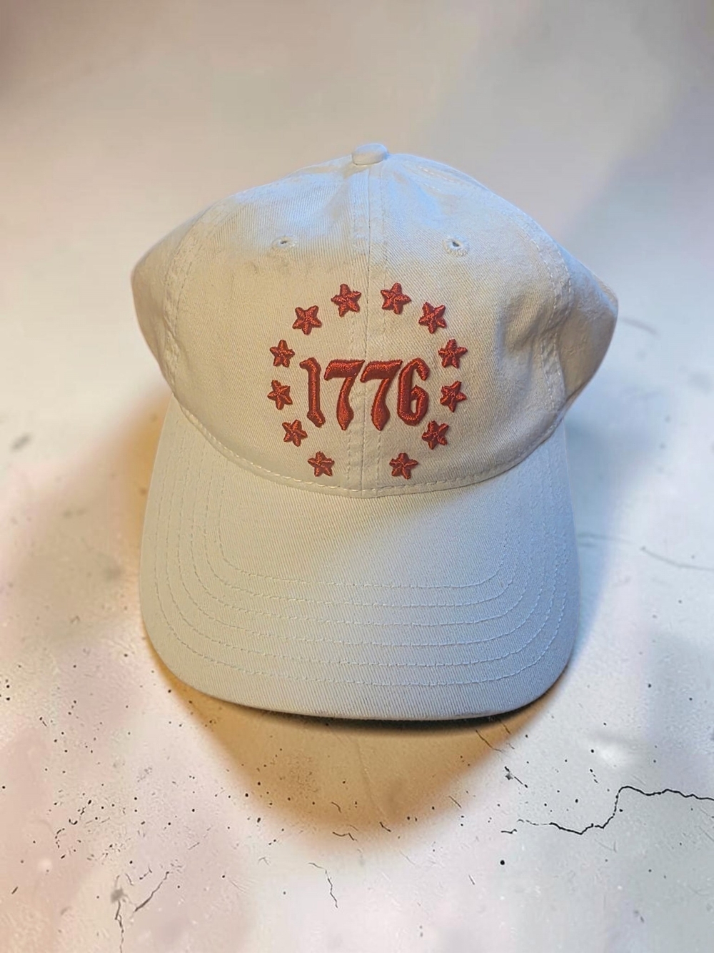 1776 Embroidered Baseball Cap - White with Red Accents